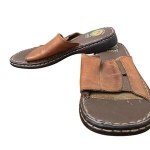 Earth Spirit Departure Brown Leather Slide Sandals Womens 6.5 Whipstitch Gelron